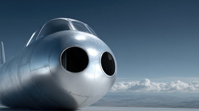 Close-up of a Silver Aircraft Fuselage Against a Cloudy Sky