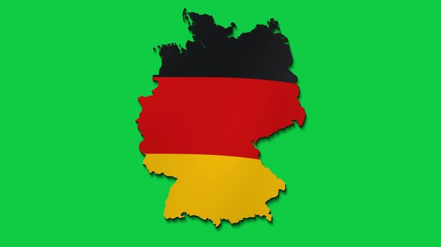 German flag inside country map border, green screen loop