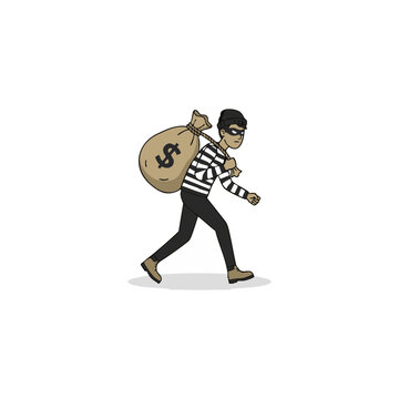 Sneaking thief walking with money sack vector