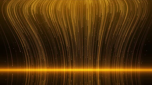 Abstract golden particles particle falling, glittering gold light trails line background, luxury glowing particle stage for award show, stage performance animation backdrop video