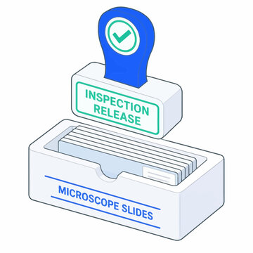 Isometric microscope slides box with inspection release stamp
