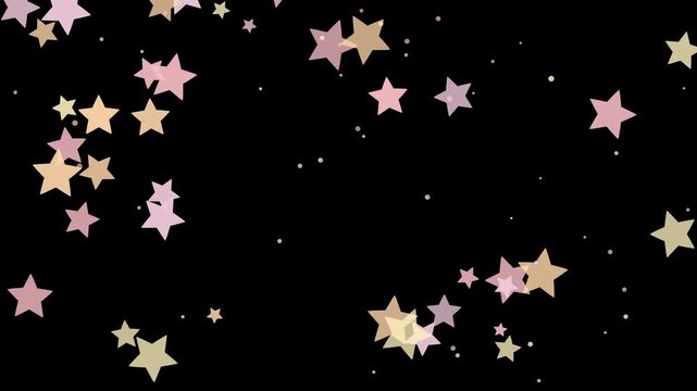 桃色とアプリコットとクリームの暖かいパステルの星形が浮遊して明滅する透過のシームレスループ映像