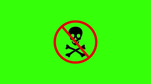 skull of caution Inside Red Prohibition Circle on black background, Dangerous or Restricted Warning Symbol. indicating danger or toxicity, commonly used for hazardous materials. 4k video animation.