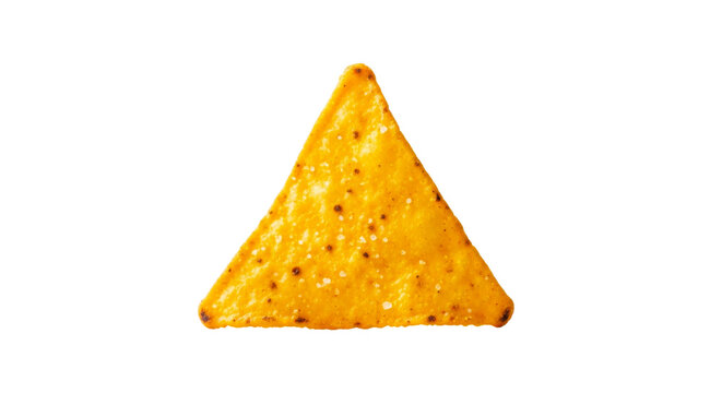 Single triangular corn tortilla chip with salt and seasoning