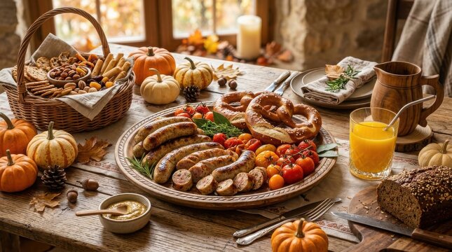 Oktoberfest celebration with sausages and pretzels , Oktoberfest, St. Patrick&rsquo;s, Carnival