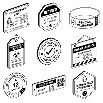 Isometric Industrial Asset Tags and Compliance Label Icons