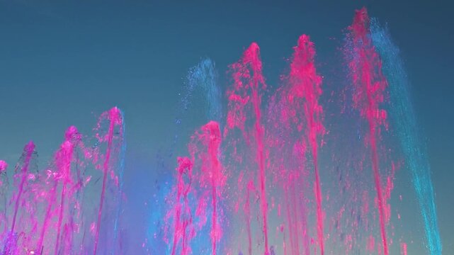 Beautiful water musical dancing fountain in Tulcea, Romania, on the banks of the Danube River
