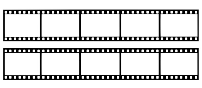 two rows of empty film strip frames with perforations on the sides, ready for custom content vector