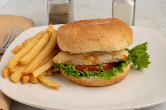 chicken  fillet sandwich  with french fries