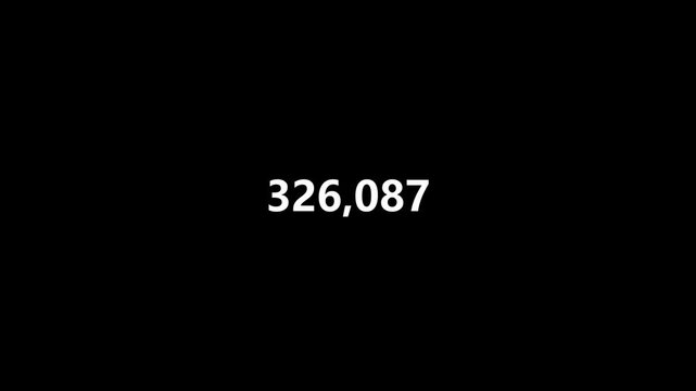 Number counter animation from 0 to 500000 numbers on a transparent background, Animated counting Numbers from zero to 5 lac with alpha channel, Counting number animation in 4K  for likes and views