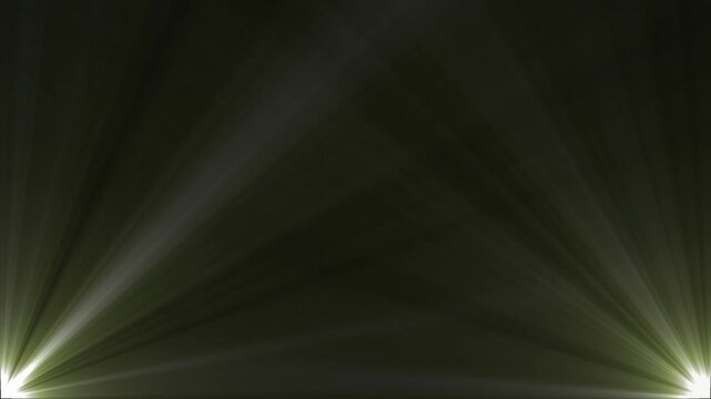 Bright spotlight beams shining upward from bottom corners on dark background, symbolizing stage lighting, concert performance, event illumination, showtime effect, and luxury backdrop.