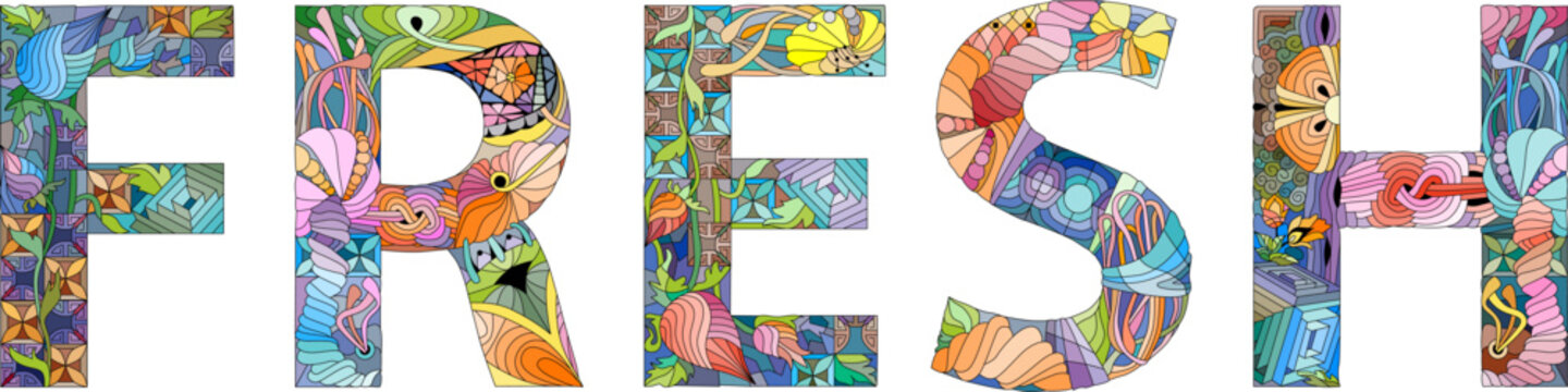 Word FRESH. Vector decorative zentangle object for decoration