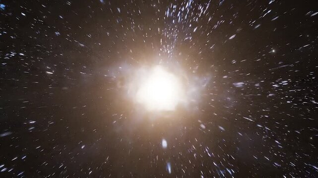 Stellar Explosion and Black Hole Relativistic Spacetime Continuum with Radiant White Core, Luminous Accretion Disk, Light Trails, and Distant Stars Creating Dramatic Cosmic Motion in Deep Space