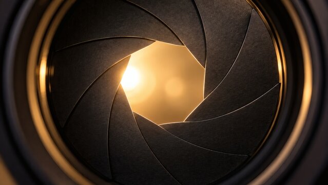 Macro Close-Up of Nine-Blade Mechanical Iris Dodecagon Bokeh Geometry