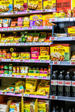 Waitrose Supermarket Display Of Mexican Style Cooking Ingredients And Meal Kits