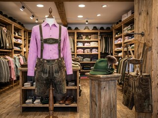 Obraz premium Traditional Bavarian clothing store interior , Oktoberfest, St. Patrick’s, Carnival