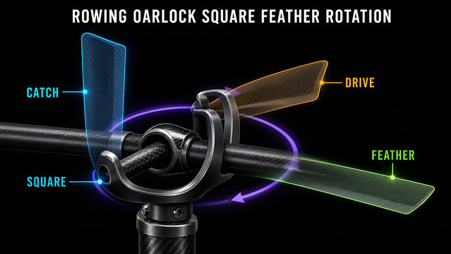 Rowing Oarlock Square Feather Rotation Process Infographic