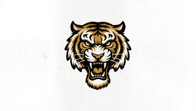 Roaring Tiger Head in Vintage Japanese Inspired Gold Graphic Style