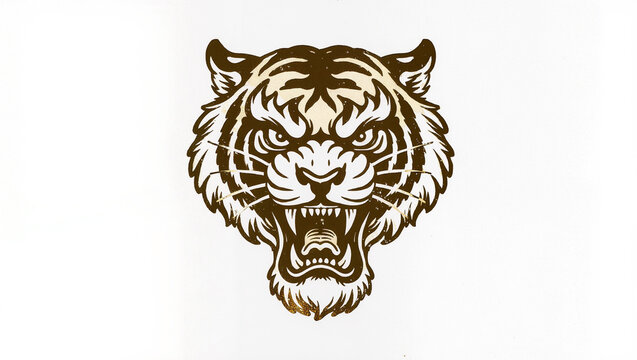 Roaring Tiger Head in Vintage Japanese Inspired Gold Graphic Style