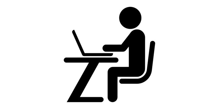 Person working on laptop at desk icon