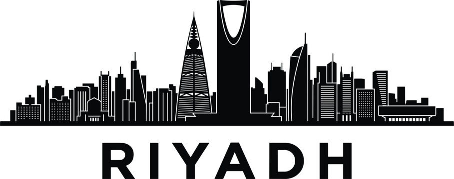 Riyadh Saudi Arabia city skyline silhouette vector illustration featuring Kingdom Centre Al Faisaliah Tower modern skyscrapers and landmarks