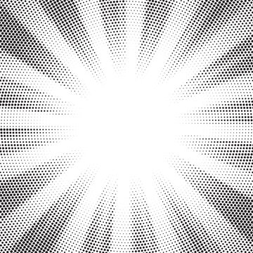 Halftone texture dot radial background, cartoon comic retro pop art dot border, halftone shadow