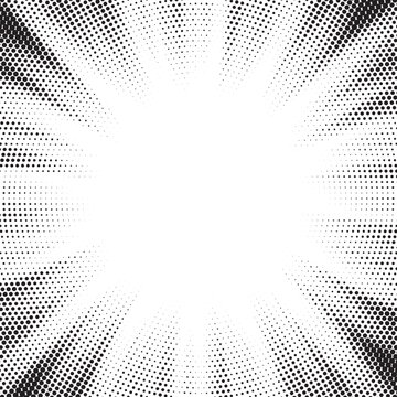 Halftone texture dot radial background, cartoon comic retro pop art dot border, halftone shadow