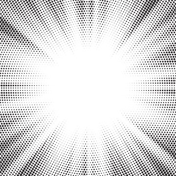 Halftone texture dot radial background, cartoon comic retro pop art dot border, halftone shadow