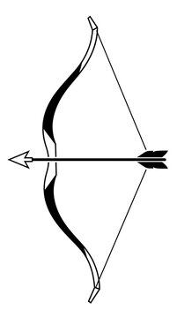 Bow and arrow illustrations set. Classic archery equipment vector line art. Minimalist hunting symbol, sport logo, target shooting icon. Vintage doodle style for graphic design.