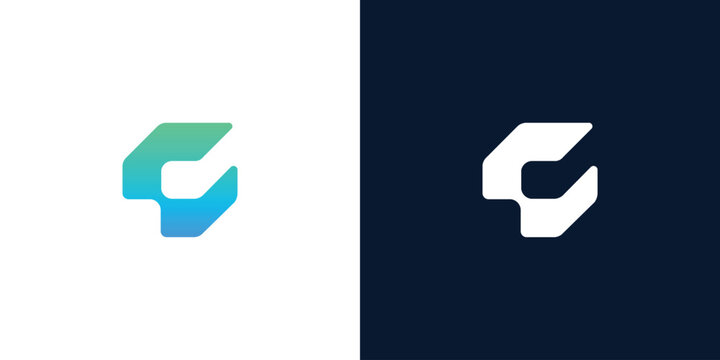 Modern geometric letter C logo template with dynamic gradient color and monochrome presentation