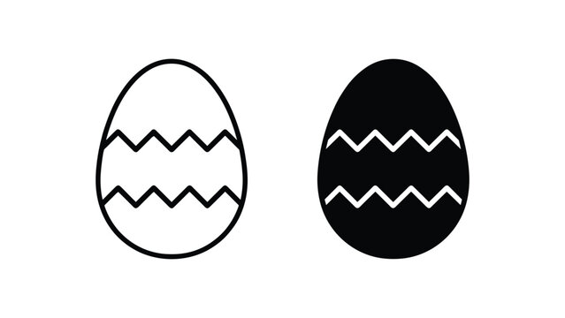 Zigzag patterned Easter egg vector icons in outline and solid black