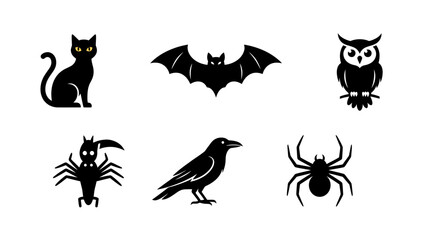 Obraz premium Black Halloween Creatures Icon Set Collection.