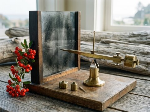 Antique Brass Scientific Instrument on Rustic Wood