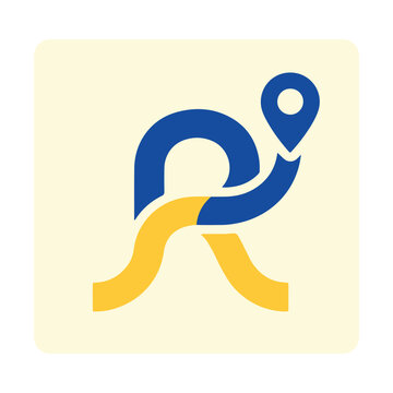 Creative letter R app icon featuring an integrated location pin symbol, representing maps, destinations, navigation, travel, and location-based applications.