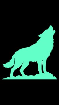 Flat vector animation of a wolf roaring on a transparent background