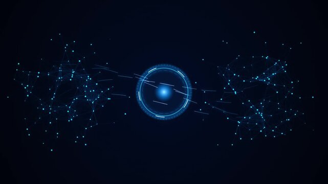 Abstract digital network connection with glowing blue nodes and lines, futuristic technology background representing data exchange and communication