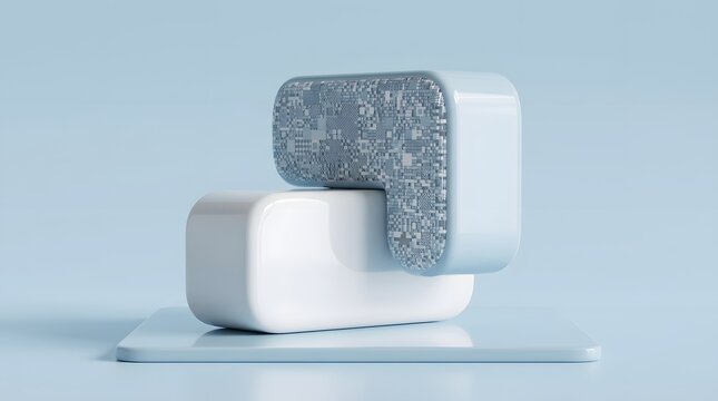 Abstract letter t shaped form with glitch effect 3d rendering