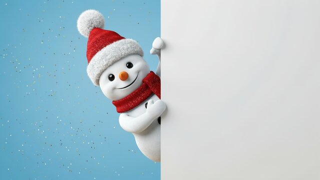 Cute 3d snowman wearing a red hat and scarf