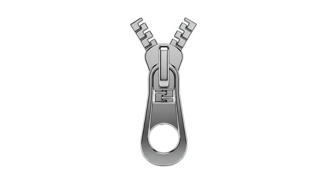 Isolated metal zipper puller with chrome finish on white background