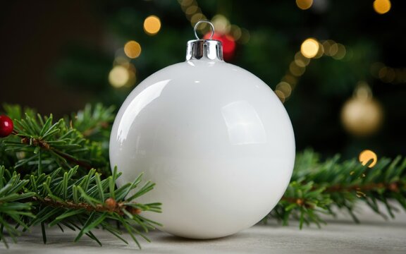 White christmas ornament on a festive background
