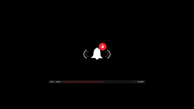 Animated ringing notification bell with unread alert badge on dark background