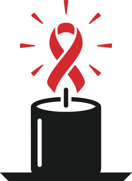 World AIDS Day Glowing Ribbon Candle Concept Vector Icon Set