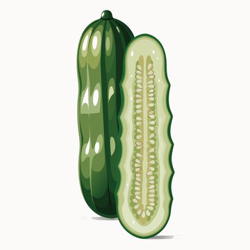 Fresh Green Cucumber Whole and Sliced Lengthwise Isolated on White Background sfas