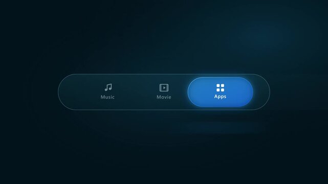 Modern smart TV user interface menu motion background with glowing music movie and app navigation buttons