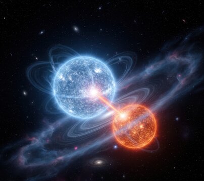 Two stars in collision concept astronomy illustration deep space astronomy