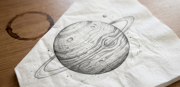 Hand draw of a jupiter planet on napkin concept art sketch creative drawing