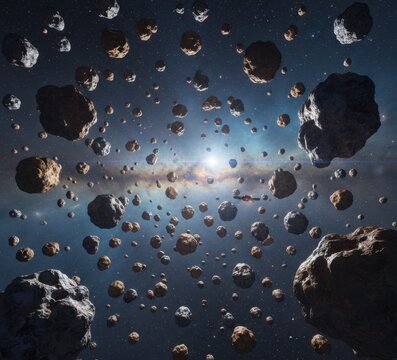 Field of asteroids concept universe space digital illustration background