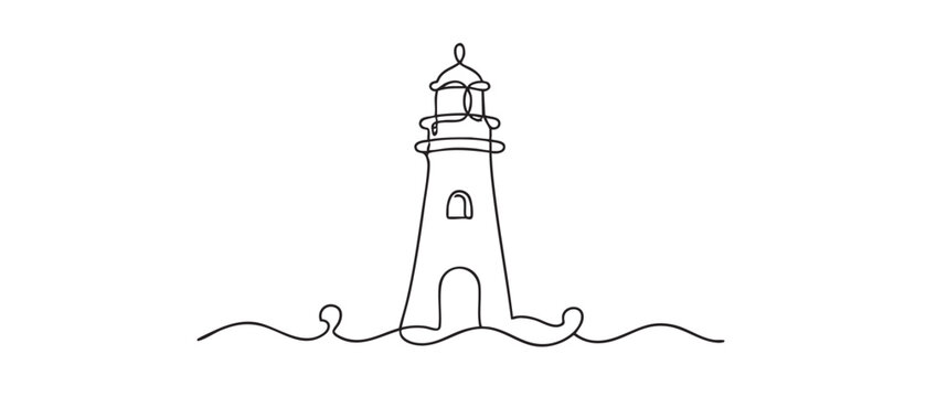 lighthouse illustration in a continuous line drawing
