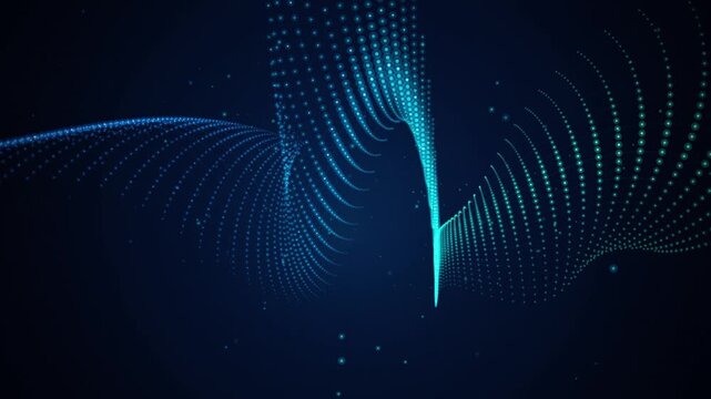 Abstract blue particle wave background. Glowing digital data flow motion. Futuristic technology network animation for corporate presentations.