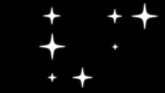 Magical twinkling stars glitter effect, shining light burst animation, vector star light effect doodle style, blinking cartoon stars, 4k alpha channel animation, sparkle overlay on black screen
